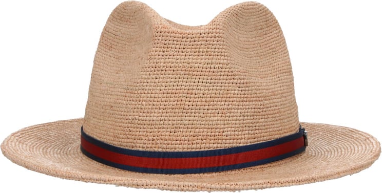 Borsalino Beige Raffia Fedora Ribbon Hat