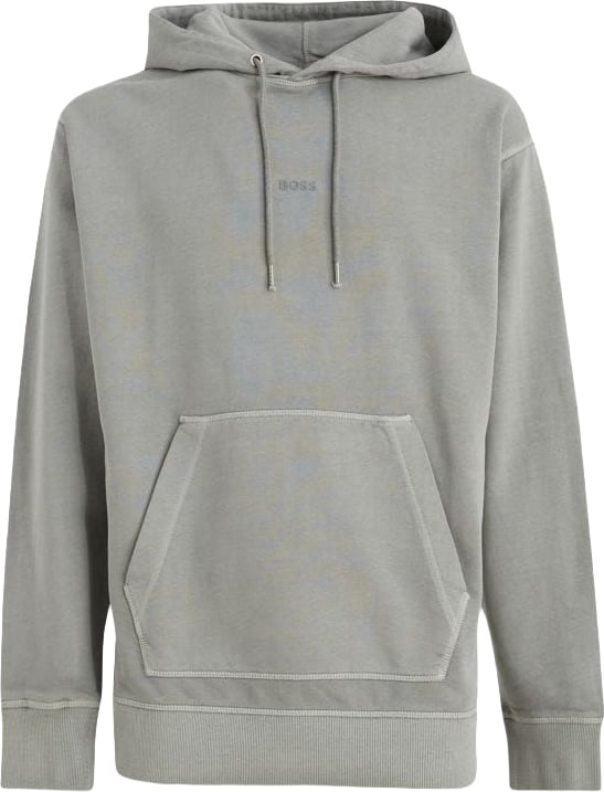 Boss Hugo Boss Grey Cotton Logo Details Hooded Sweatshirt