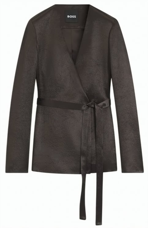Boss Double-Breasted Brown Blazer with Tailored Fit and Belted Closure