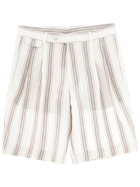 Boss Neutral Vertical Stripes Tailored Linen Shorts