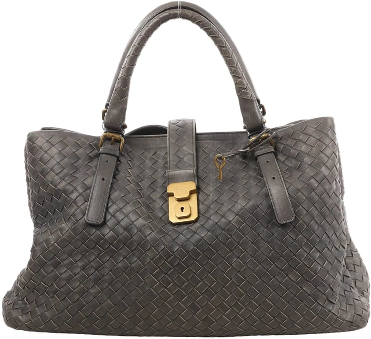 Bottega Veneta Bottega Veneta Intrecciato Roma Leather Handbag in Gray