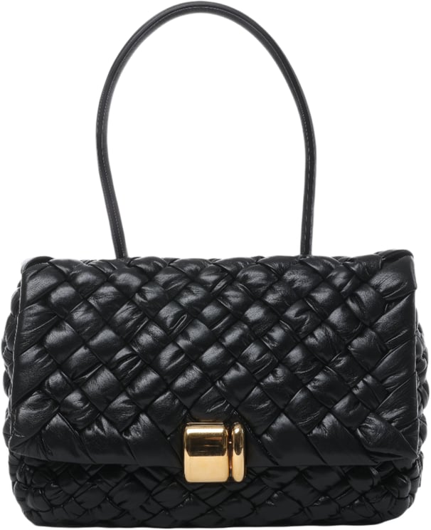 Bottega Veneta Bottega Veneta Leather Woven Rumple Desiree Shoulder Bag in Black