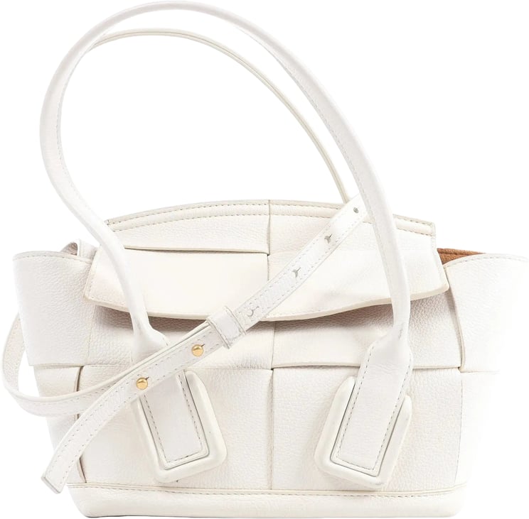 Bottega Veneta Bottega Veneta Arco Mini Leather Maxi Intrecciato 2Way Handbag in White