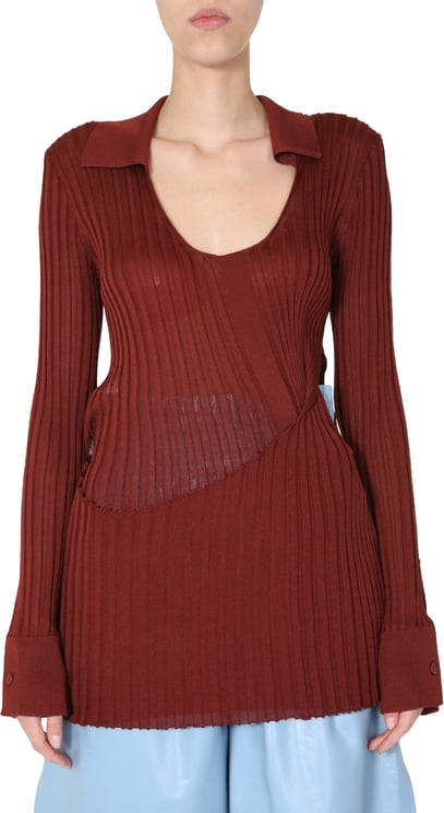 Bottega Veneta Ribbed Knit Sweater with Round Neckline