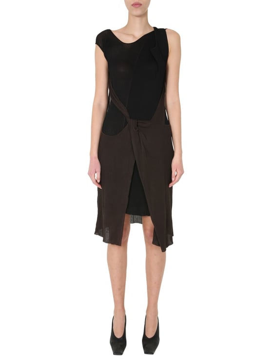 Bottega Veneta Sleeveless Round Neck Midi Dress with Cotton-Silk Blend