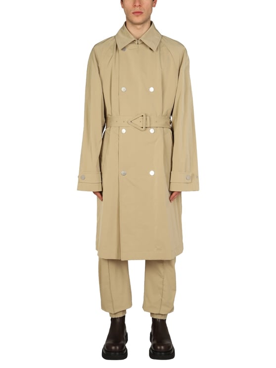Bottega Veneta Double-Breasted Nylon Trench Coat with Classic Collar