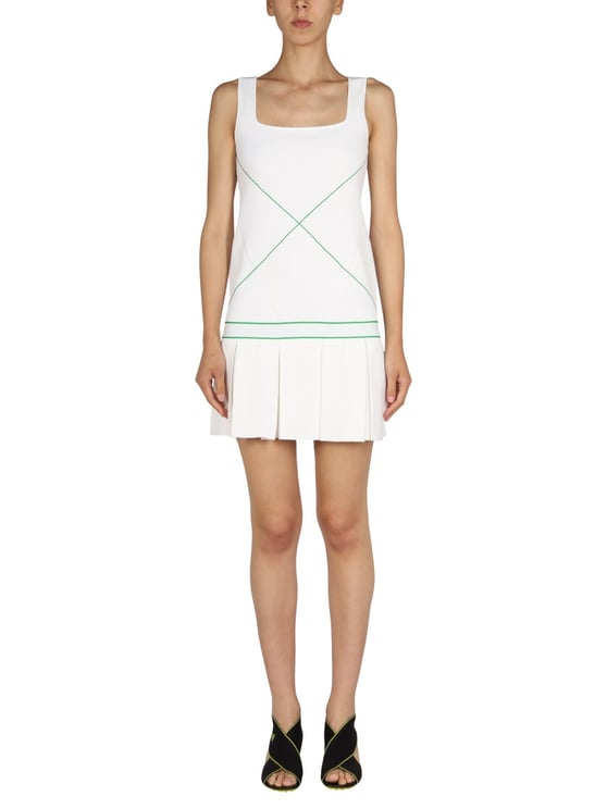 Bottega Veneta Logo Embroidery Day Dress with Elastic Waistband