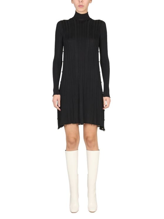 Bottega Veneta Hand-Embellished High Neck Plisse Dress