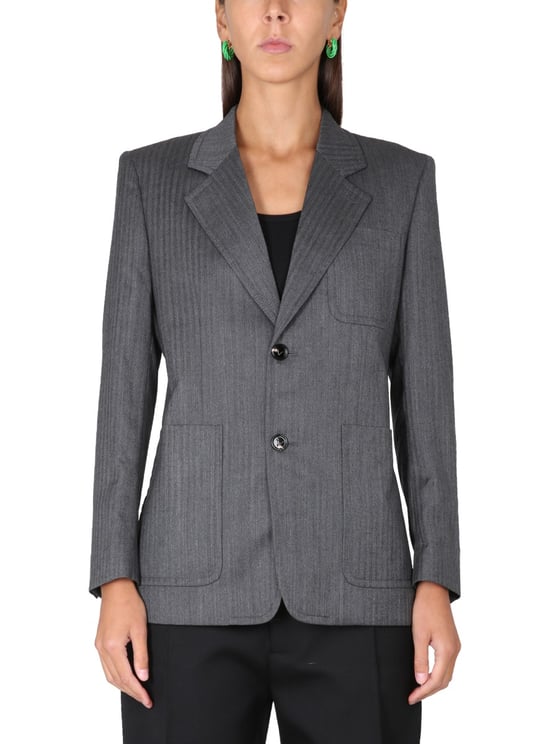 Bottega Veneta Textured Chevron Pattern Wool Jacket