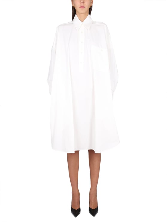 Bottega Veneta Structured Cotton Blend Dress with Pointed Collar