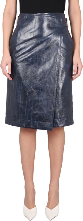 Bottega Veneta Embossed Nappa Leather Midi Skirt