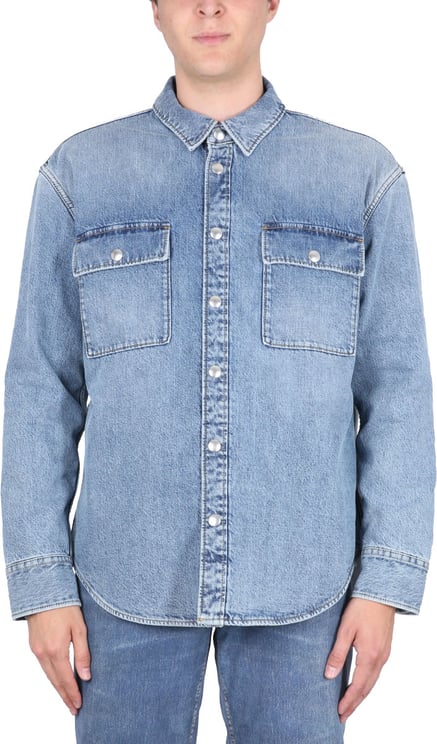 Bottega Veneta Classic Blue Denim Shirt with Structured Silhouette