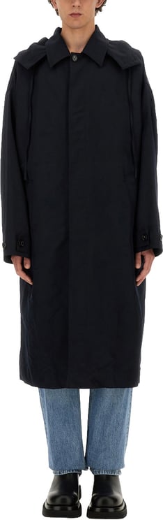 Bottega Veneta Hooded Trench Coat with Streamlined Silhouette
