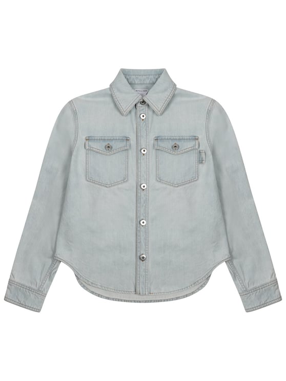 Bottega Veneta Regular Fit Bleach Wash Denim Shirt With Classic Collar