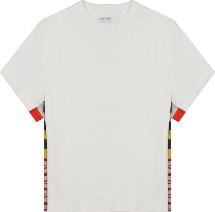 Bottega Veneta Boxy-Cut White Cotton T-Shirt With Multicolored Striped Panels