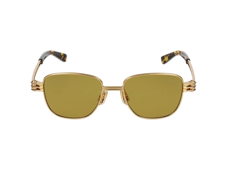 Bottega Veneta Gold Yellow-Tinted Lenses Square Metal Sunglasses