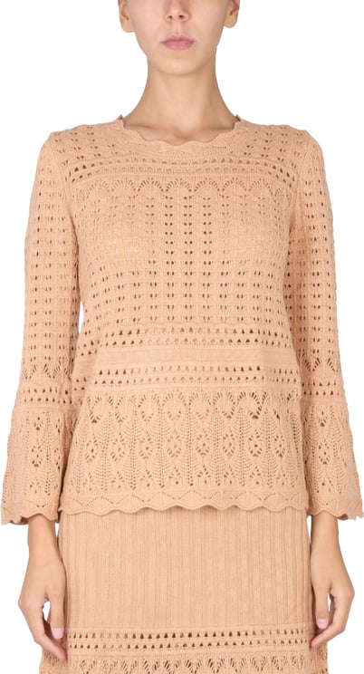 Boutique Moschino Intricate Knit Sweater With Flared Sleeves