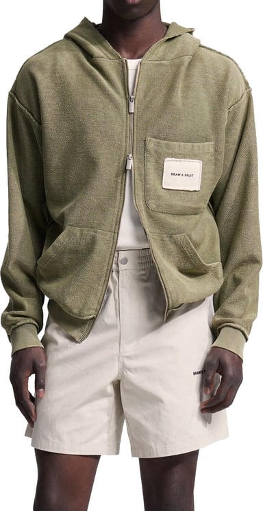 Bram's Fruit Chest Pocket Zipper Hoodie  - Washed Green