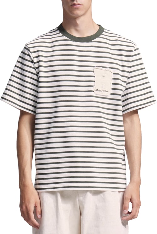 Bram's Fruit Varsity Striped T-shirt - Olive Green