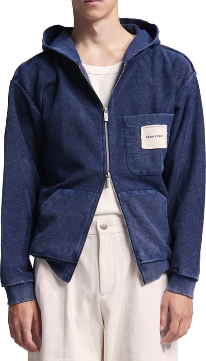 Bram's Fruit Chest Pocket Zipper Hoodie - Washed Navy