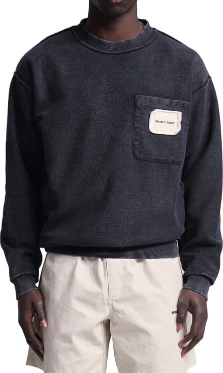 Bram's Fruit Chest Pocket Crewneck - Washed Charcoal Black