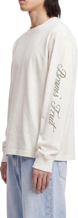 Bram's Fruit Distressed Script Logo Longsleeve - Off White