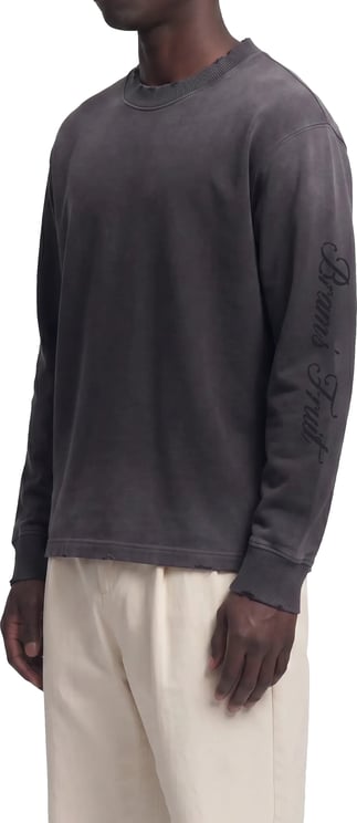 Bram's Fruit Distressed Script Logo Longsleeve - Shadow Black