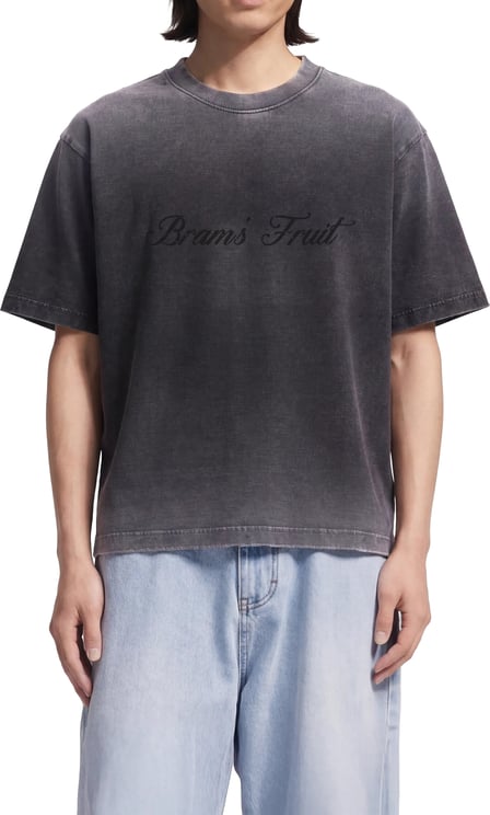 Bram's Fruit Distressed Script Logo T-shirt - Shadow Black