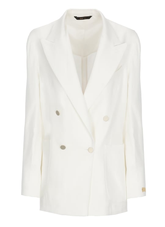 Briglia White Blanchette Double-Breasted Wool Blazer