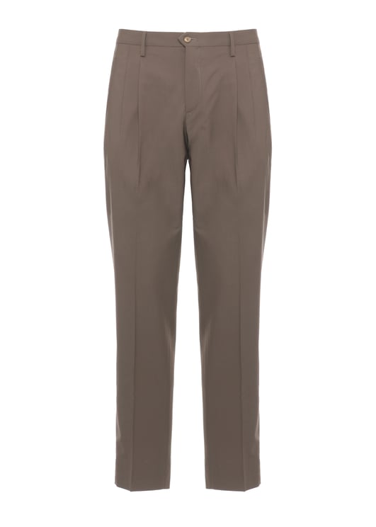 Briglia Brown Plattis Wool Straight-Leg Pants