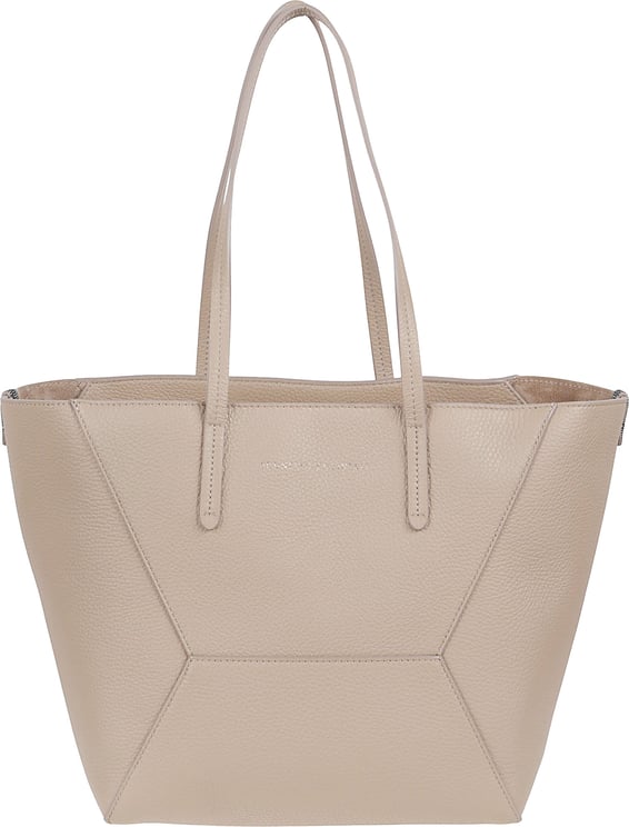 Brunello Cucinelli Textured Leather Tote Bag with Chain Detail and Logo Print