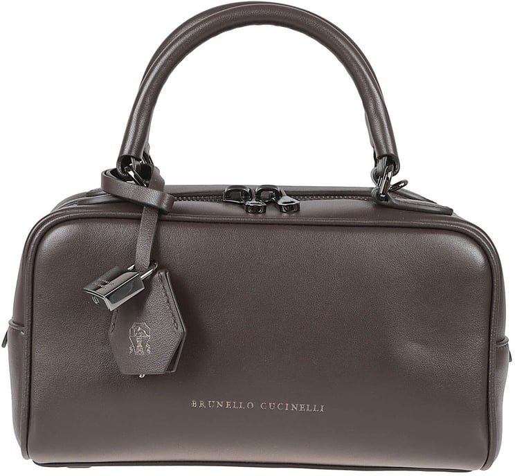 Brunello Cucinelli Rectangular Leather Bag With Zip Closure
