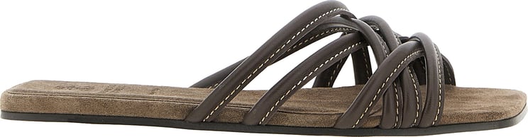 Brunello Cucinelli Brunello Cucinelli Brown Lamb Leather Slides
