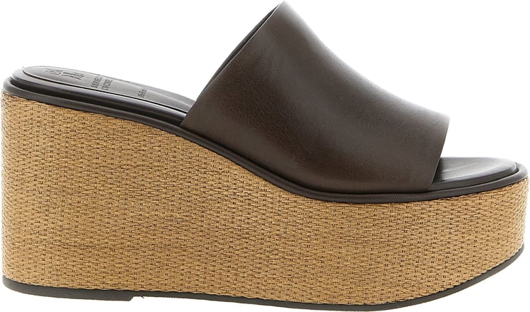 Brunello Cucinelli Brunello Cucinelli Brown Calfskin Wedge Sandals