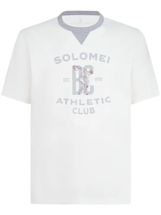 Brunello Cucinelli Classic White T-Shirt with Vintage Graphic Print