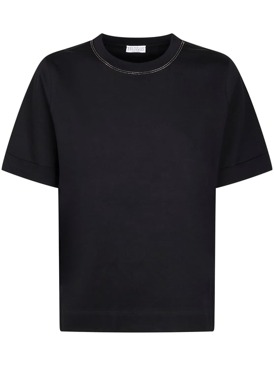 Brunello Cucinelli Cropped Boxy T-Shirt with Classic Crew Neckline