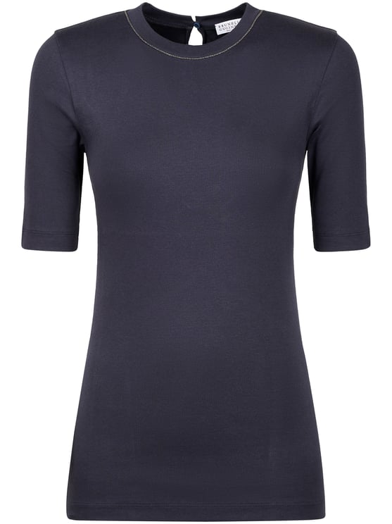 Brunello Cucinelli Fitted Black T-Shirt with Keyhole Back Closure