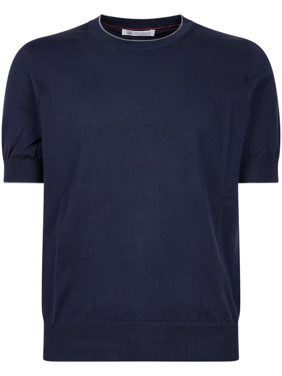Brunello Cucinelli Short-Sleeved Deep Navy Knit Top