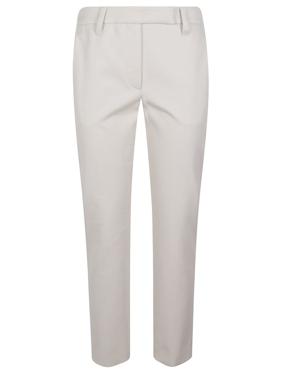 Brunello Cucinelli White Side Gusset Pockets Cotton Straight-Leg Pants
