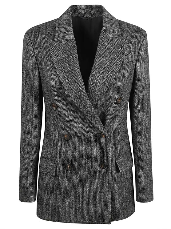 Brunello Cucinelli Double-Breasted Herringbone Tailored Jacket