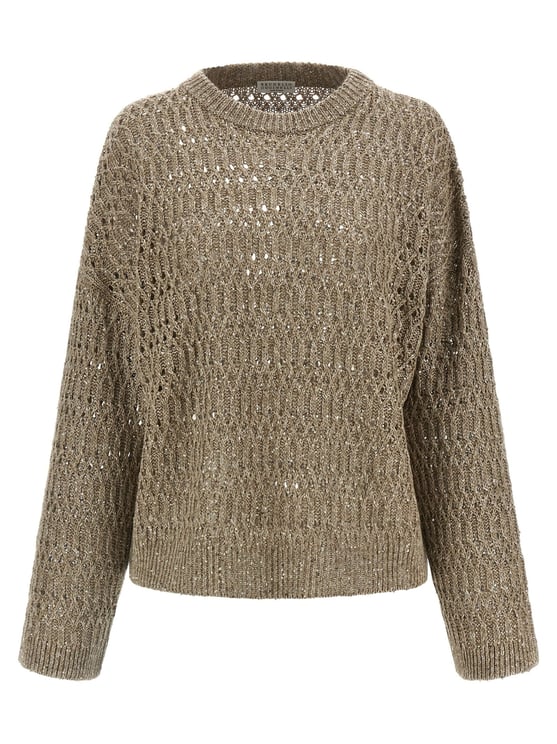 Brunello Cucinelli Beige Silk-Nylon All-Over Sequins Sweater