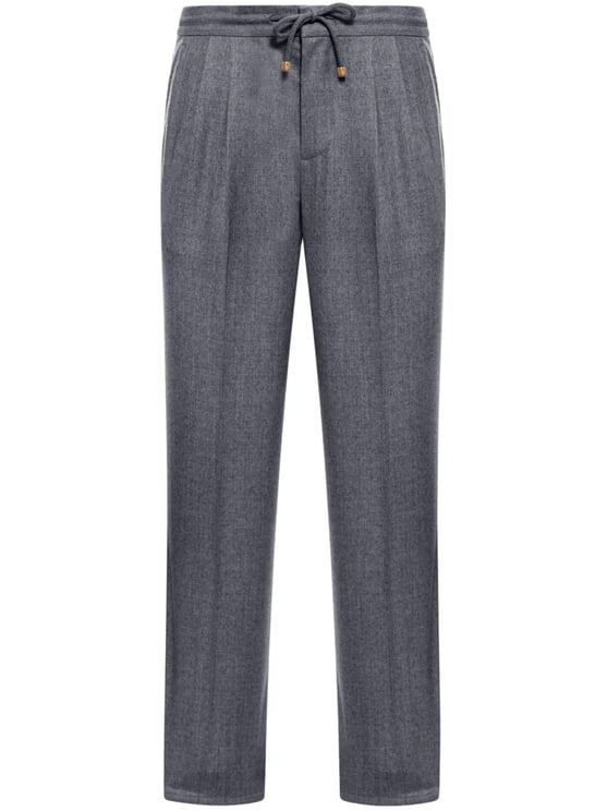 Brunello Cucinelli Medium Grey Wool Tailored Drawstring Trousers