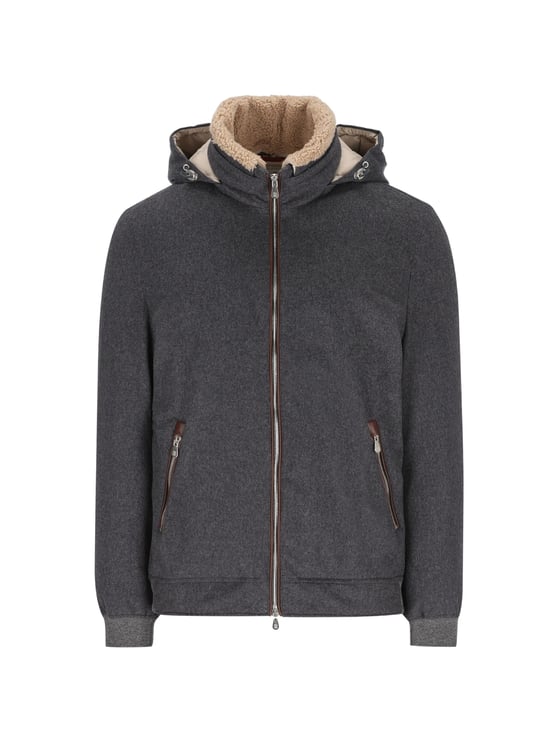 Brunello Cucinelli Dark Grey Wool Piumino Shearling Jacket
