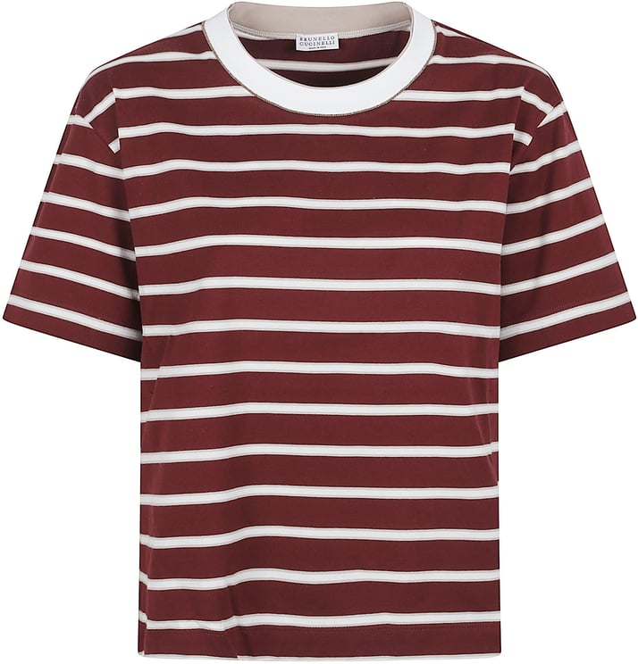 Brunello Cucinelli Cropped Red and White Striped T-Shirt