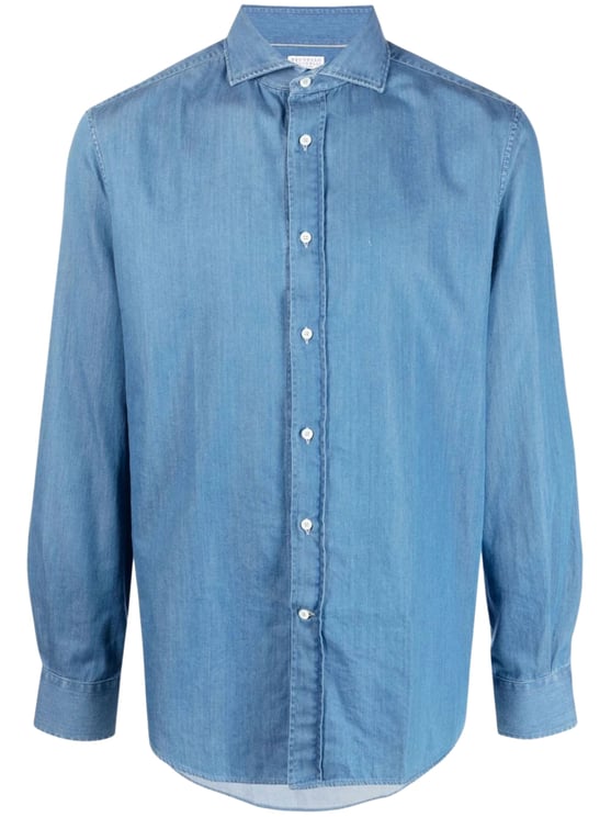 Brunello Cucinelli Blue Classic Collar Denim Shirt