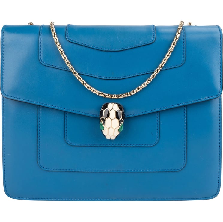 Bulgari Bulgari Bleu Leather Serpenti Forever Flap Crossbody Bag