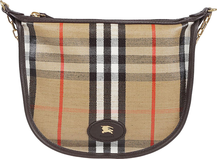 Burberry Crescent-Shaped Checkered Bag with Gold-Tone Chain Strap