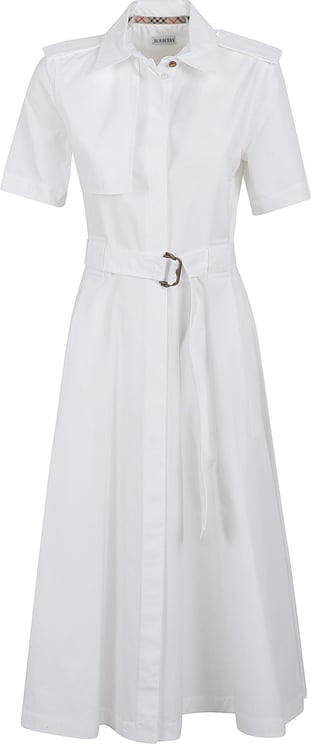 Burberry Structured White Shirt Dress with Belted Waist