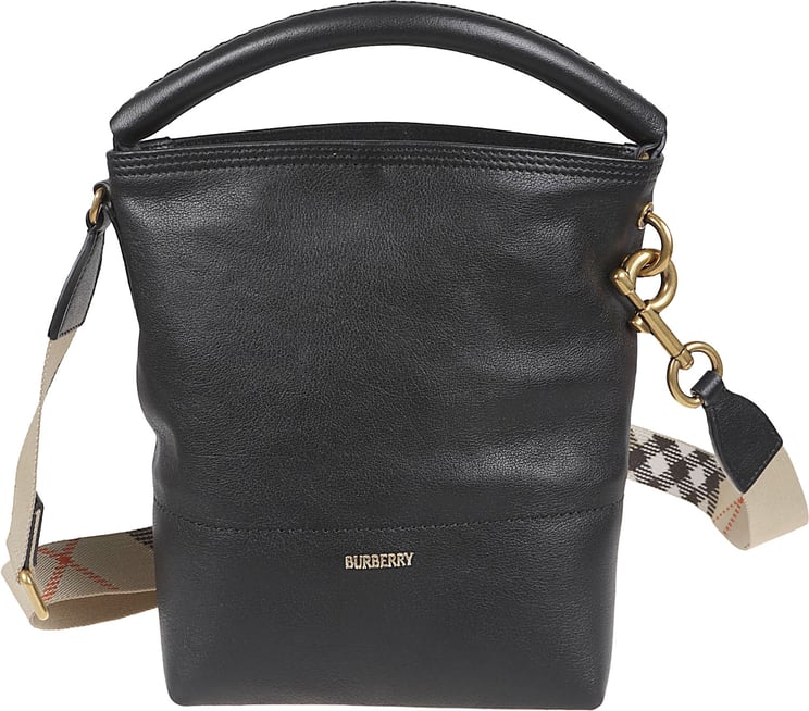 Burberry Textured Calf Grain Handbag with Embossed Logo