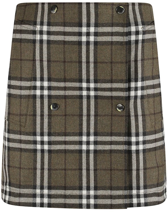 Burberry Olive Green Checked Mini Skirt